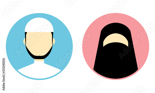 Beard Man and Woman Covering Her Face Muslim Icon