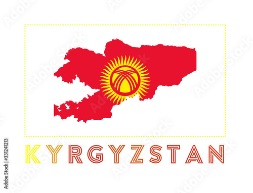 Kyrgyzstan Logo. Map of Kyrgyzstan with country name and flag. Stylish vector illustration.
