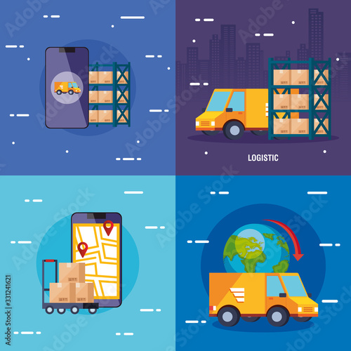 set poster of delivery logistic service with icons vector illustration design