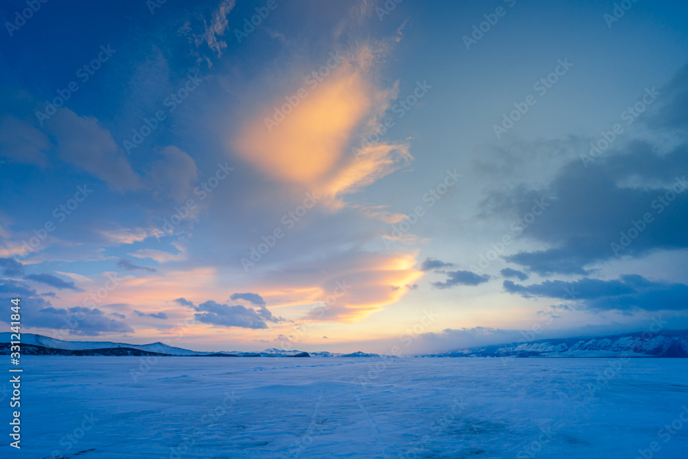 Amazing sunset over Lake Baikal, Russia.