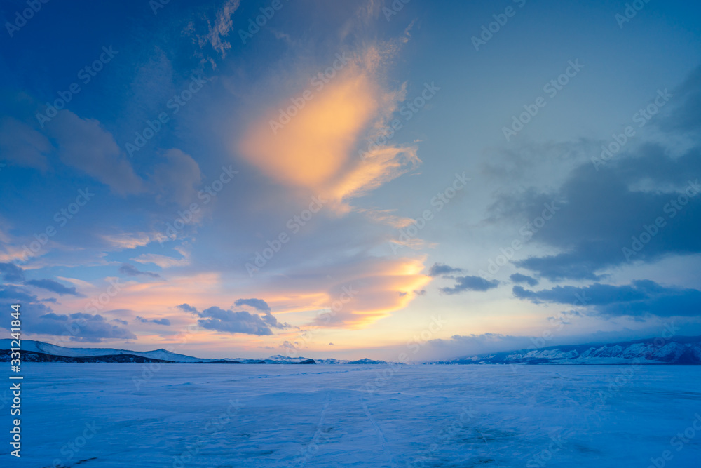 Fototapeta premium Amazing sunset over Lake Baikal, Russia.