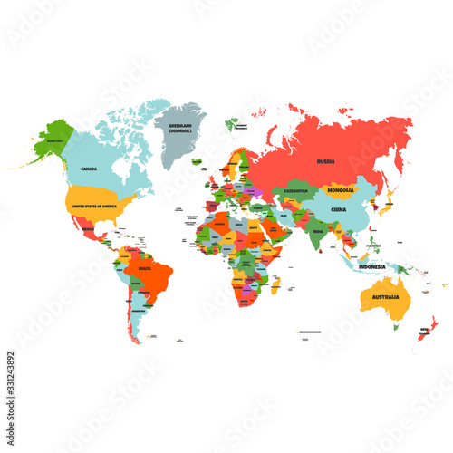 Colorful Hi detailed Vector world map complete with all countries names - Vector