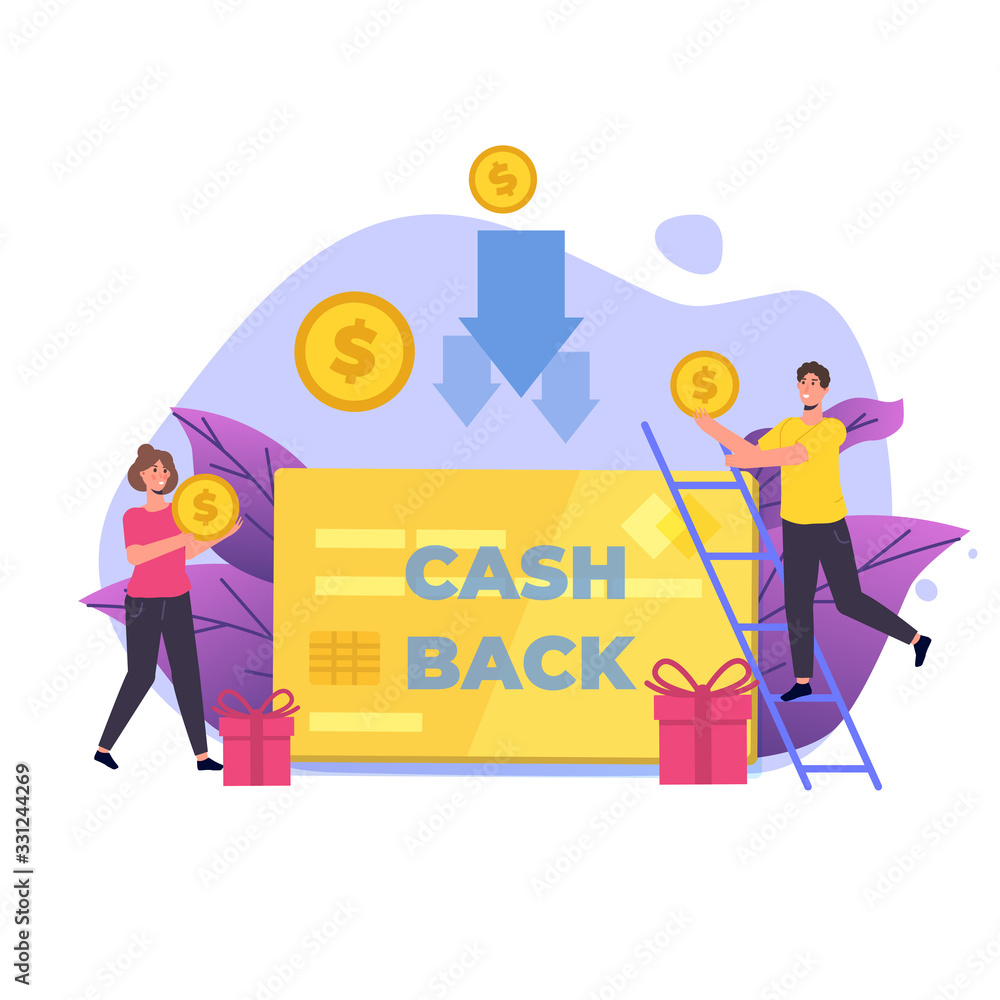 Money cash back, online banking, money growth concept. Flat vector  illustration.