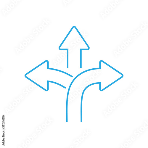 three-way direction arrow sign, road sign direction icon,