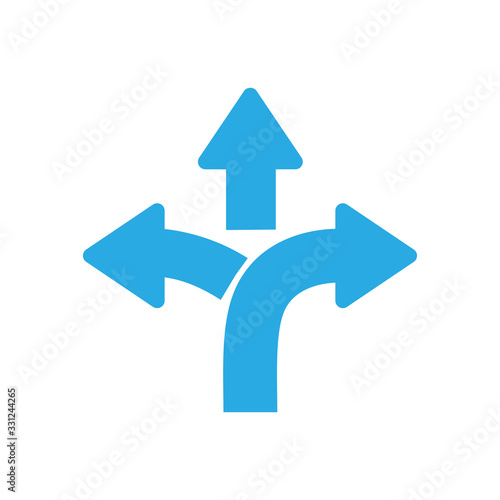 three-way direction arrow sign, road sign direction icon