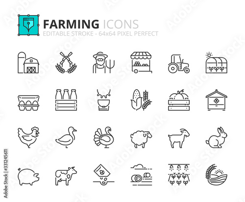 Simple set of outline icons about farming
