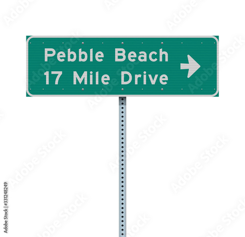 Vector illustration of the Pebble Beach 17 Mile Drive green road sign