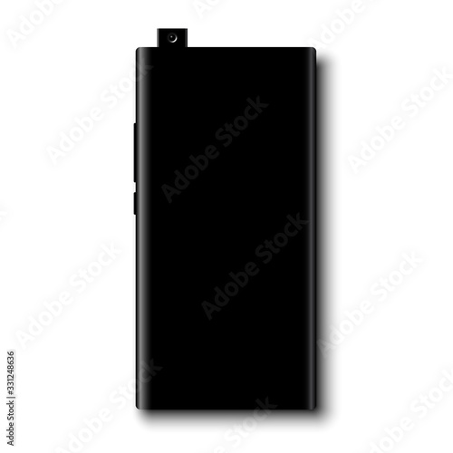 Black frameless smartphone with retractable front camera. Vector illustration.