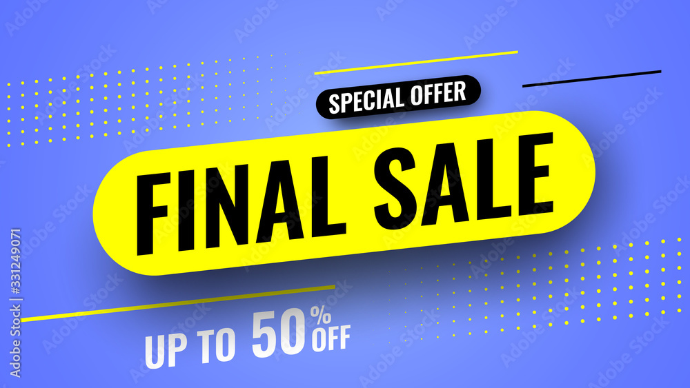 Special offer final sale banner with shadow on blue background. Vector illustration.