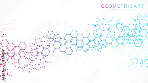 Structure molecule and communication. Dna, atom, neurons. Scientific concept for your design. Connected lines with dots. Medical, technology, chemistry, science background. Vector illustration.
