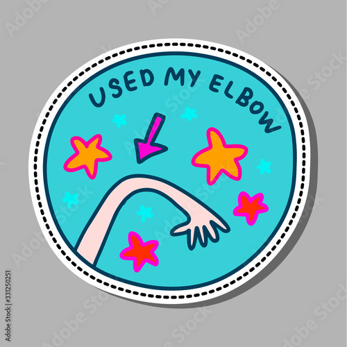 Used my elbow hand drawn vector illustration pin sticker patch coronavirus covid escape