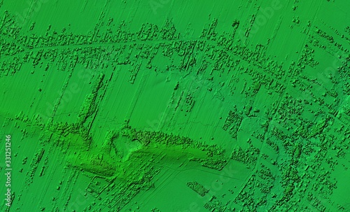 DEM - digital elevation model. Product made after proccesing pictures taken from a drone. It shows village with houses photo