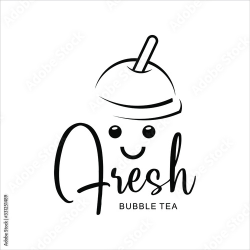 bubble tea logo simple cute face cup vector with cute text best for beverage bar design template