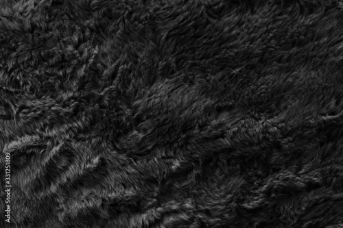 Black real wool with a darktop texture background, dark natural sheep wool, gray seamless cotton, fluffy fur texture for designers, close-up grey wool rug