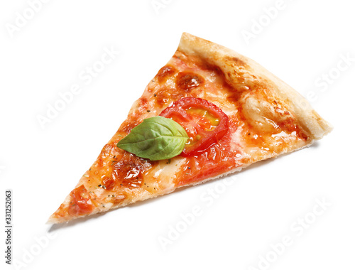 Obraz na plátně Slice of delicious pizza Margherita isolated on white