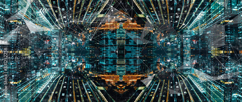 Photography Technology screen with abstract Tokyo night cityscape