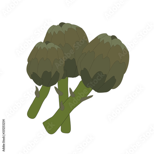 Beautiful set closeup of  artichoke on white background for lifestyle design. Organic food. Organic ingredient. Vector illustration art. Farm fresh vegetable Cynara