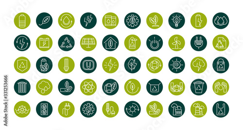 sustainable energy alternative renewable ecology icons set block line style icon