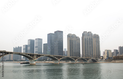 Downtown highrise skyscrapers in the capital of Changsha and bridge Home to many corporate offices and apartment buildings with business and finance district