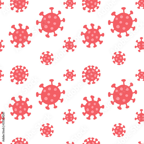 Coronavirus seamless pattern. Repetitive flat vector illustration of flat red viruses on transparent background. Coronavirus, pandemic.