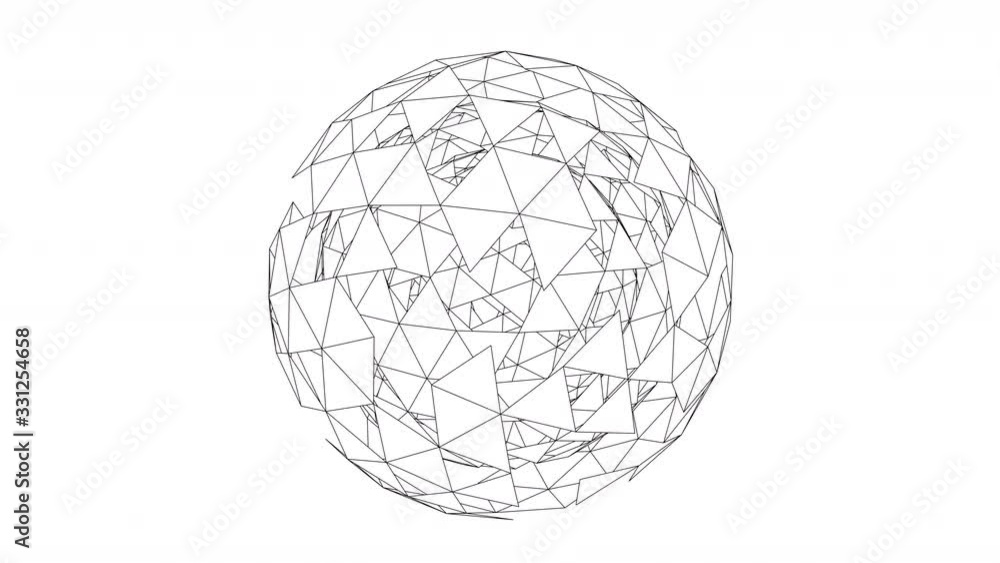 Abstract geometric design, low poly sphere, seamless looped 4k animation