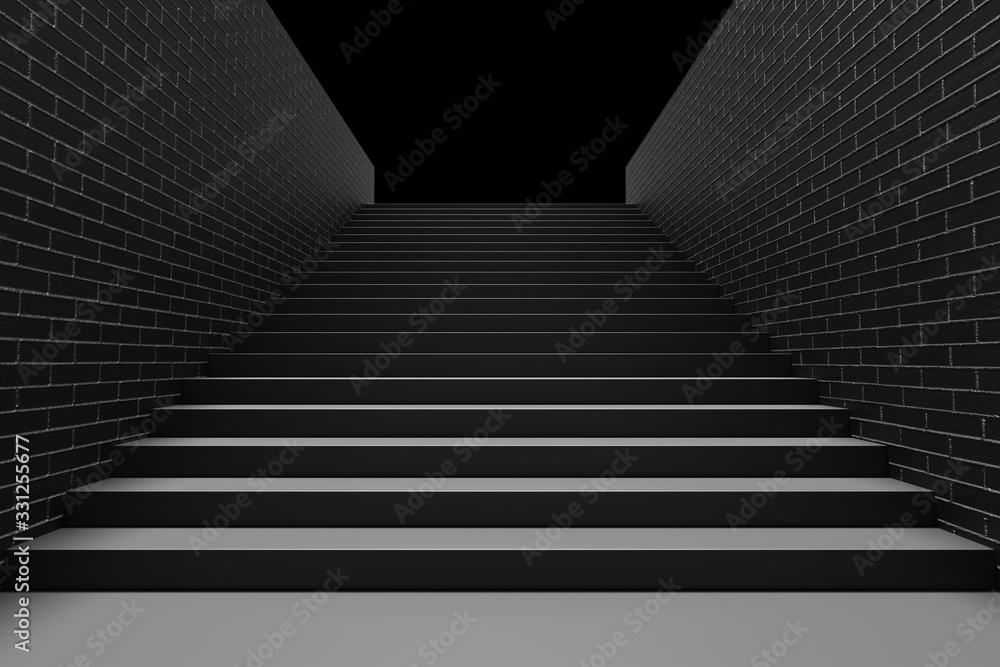 Fototapeta Black staircase in underground passage upward