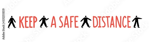 Plakat Vector illustration with little men silhouettes. Keep a safe distance lettering phrase.