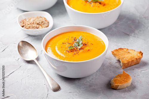 Couple Of Bowls Of Homemade Butternut Squash Soup