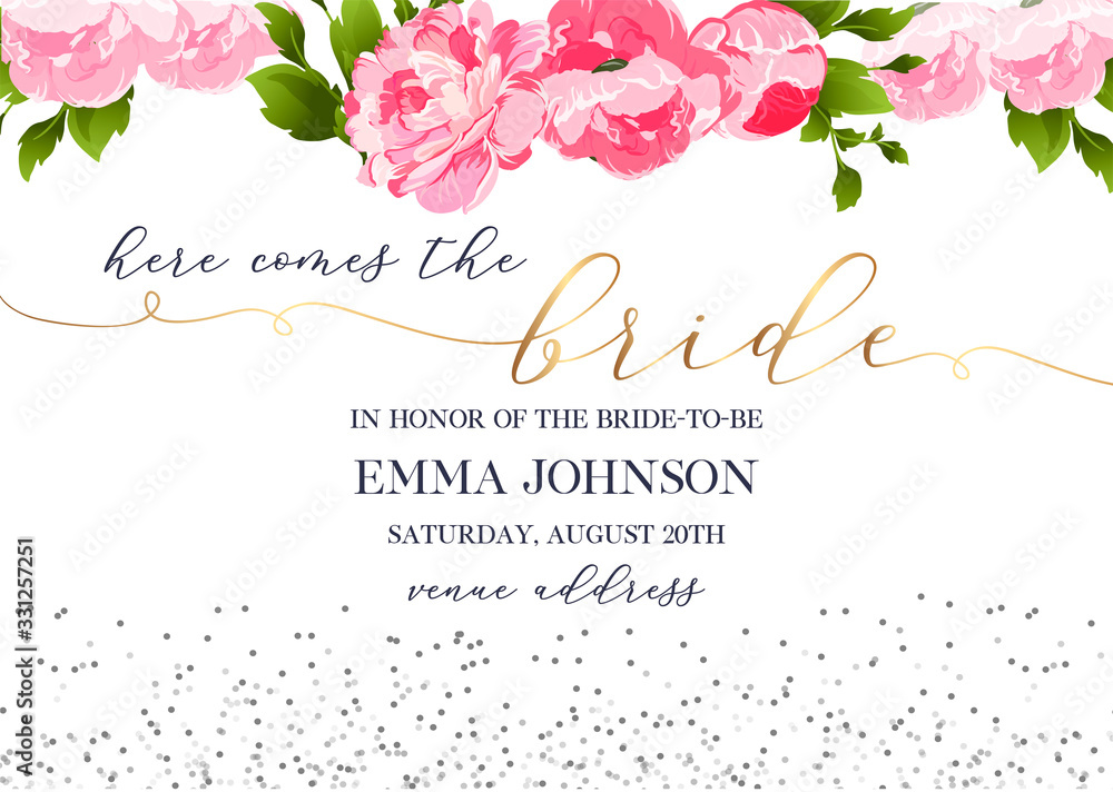 Here comes the bride hand written calligraphy vector invitation card