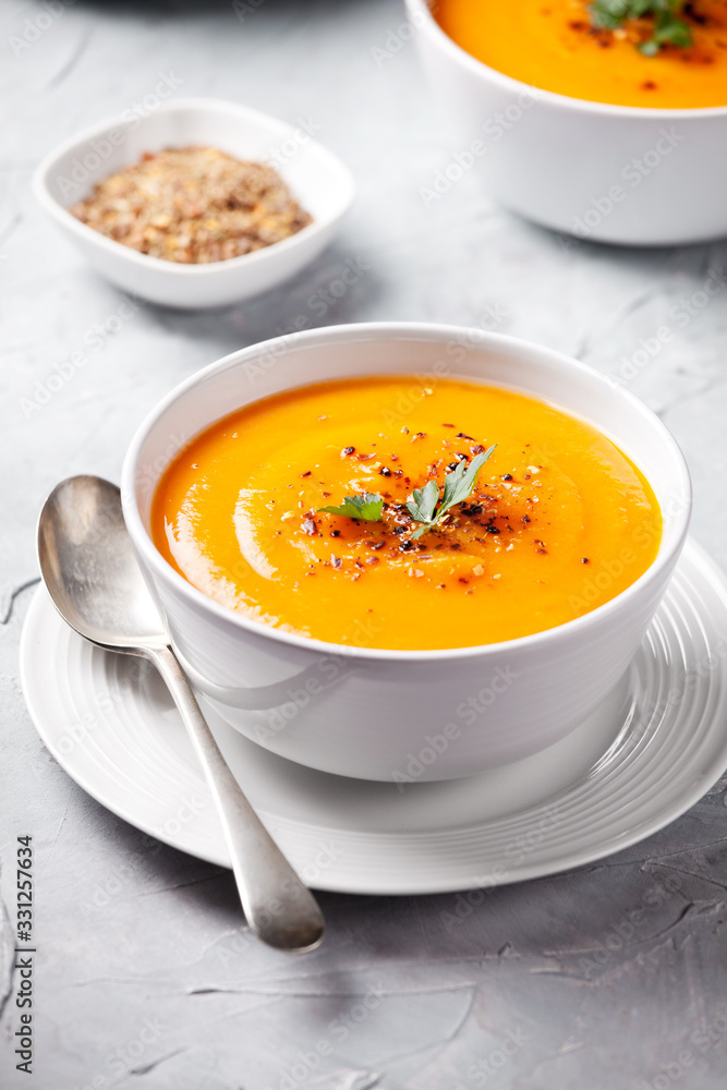 Couple Of Bowls Of Homemade Pumpkin Soup Couple Of Bowls Of Homemade Pumpkin Soup