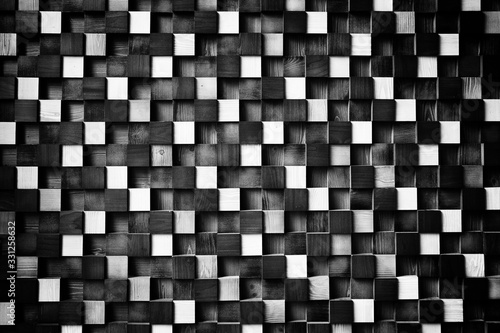 Black and White abstract background. with many squared planks. Modern designed wall.