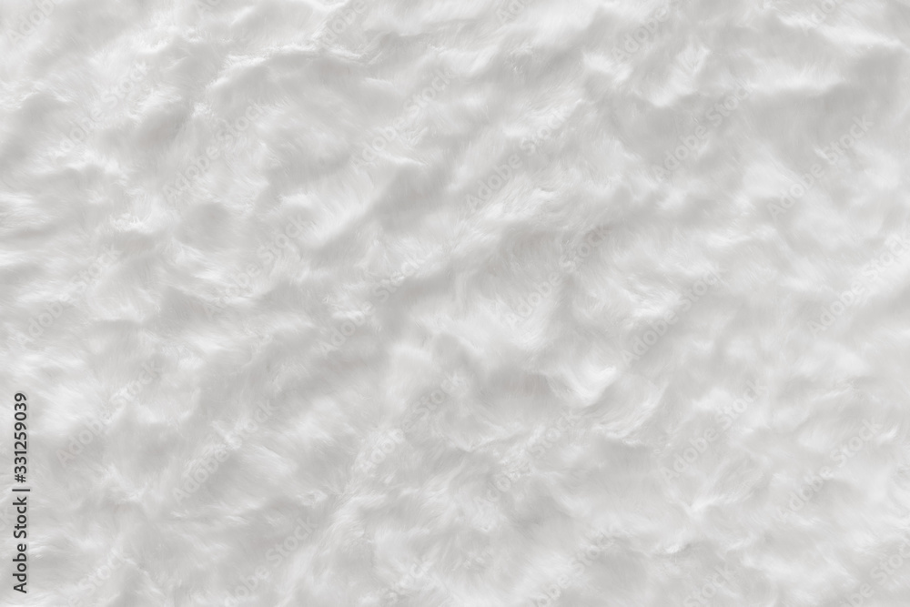 White real wool with a white top texture background, light natural sheep  wool, white seamless cotton, fluffy fur texture for designers, close-up white wool rug