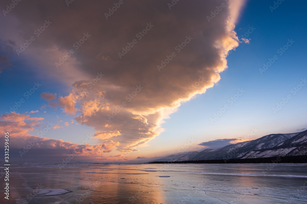 Amazing sunset over Lake Baikal, Russia.