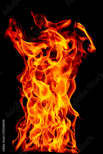 Fire flame set isolated on black isolated background - Beautiful yellow, orange and red and red blaze fire flame texture style.