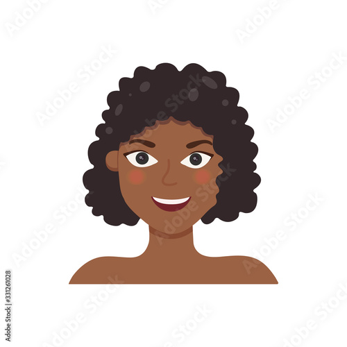 Cute Woman Face illustration. Woman's avatar in cartoon style. Young girl portrait facial expression.