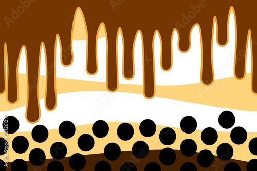 Close up of doodle bubble tea, pearl milk tea or boba tea seamless pattern background and borders. Cartoon hand drawn Taiwanese drink, street food, Asian drink frame border seamless pattern. 