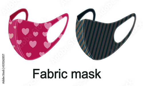 Two colorful fabric face masks isolated on white background. If you are well the fabric mask is fine enough to protect you from viruses or dust and allergy.