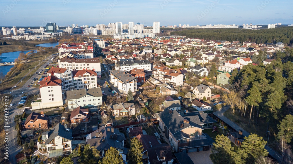 Areal view of Minsk residential area on a sunny day.