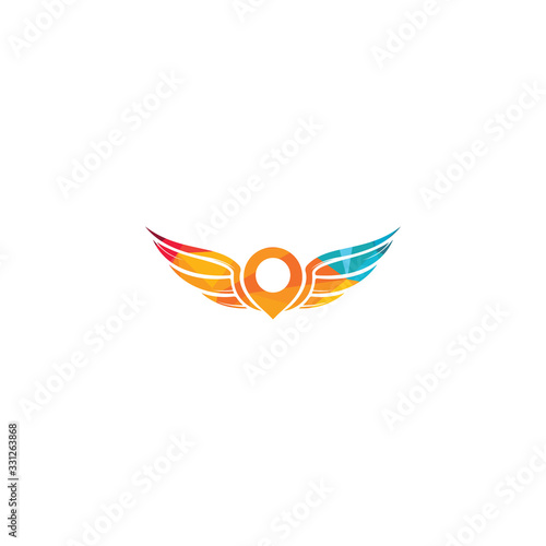 Wing geo pin vector logo design. GPS and wing icon vector.
