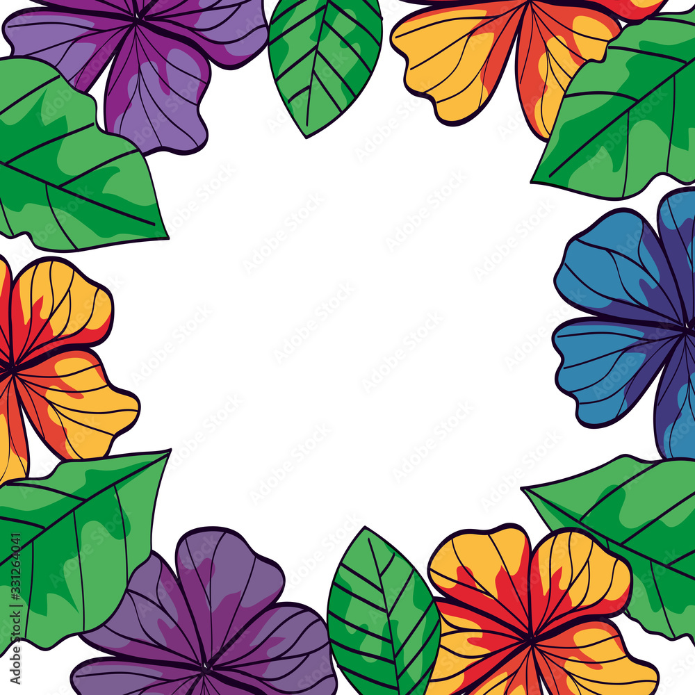 Obraz premium frame of flowers and branches with leafs naturals vector illustration design