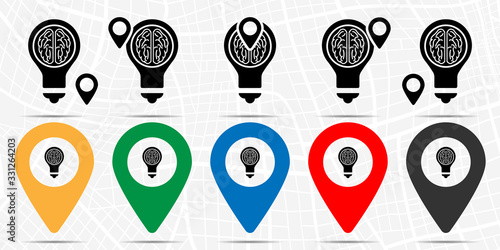 Light bulb with a brain inside icon in location set. Simple glyph, flat illustration element of education theme icons
