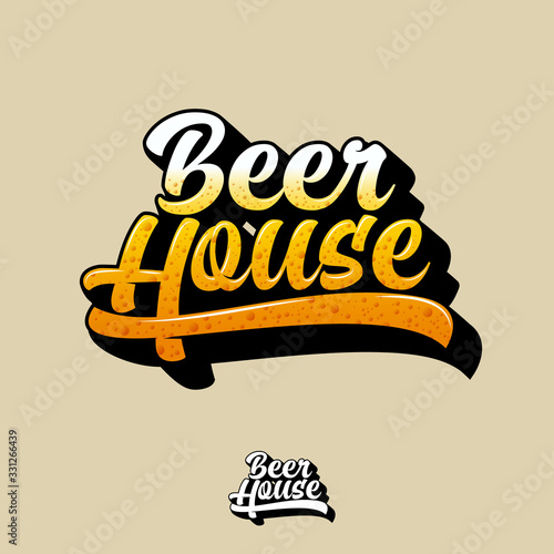 Beer house logo. Beer pub signboard. Beer pub emblem. Beautiful calligraphy sign. Monochrome option.