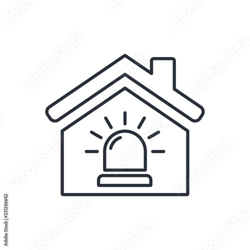 House and siren sign. Problems, troubles in the house. Vector linear icon on a white background.