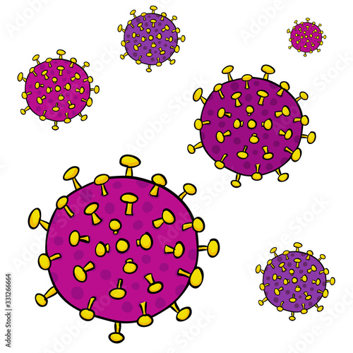 Several Viruses of Coronavirus-SARS-CoV-2 which causes Covid-19 with the characteristic spikes- hand-drawn vector illustration photo