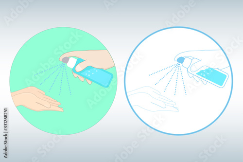 hand hold and spray alcohol to others people'hand , sanitizer hand clean icon Corona virus disease prevention