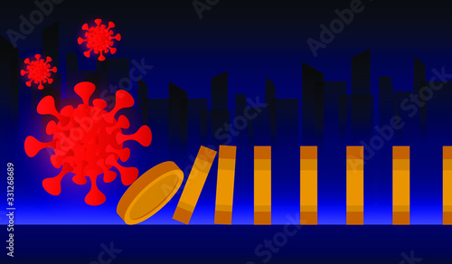 Coronavirus (COVID-19) push Coin or finace Domino effect impact on global Business and SME or Startup economy crisis and stock markets down and falling.