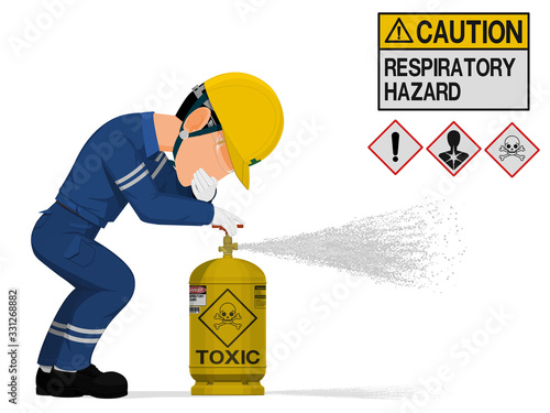 An industrial worker without respirator is releasing the toxic gas.