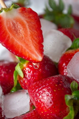 Fresh, Ripe red strawberries with ice