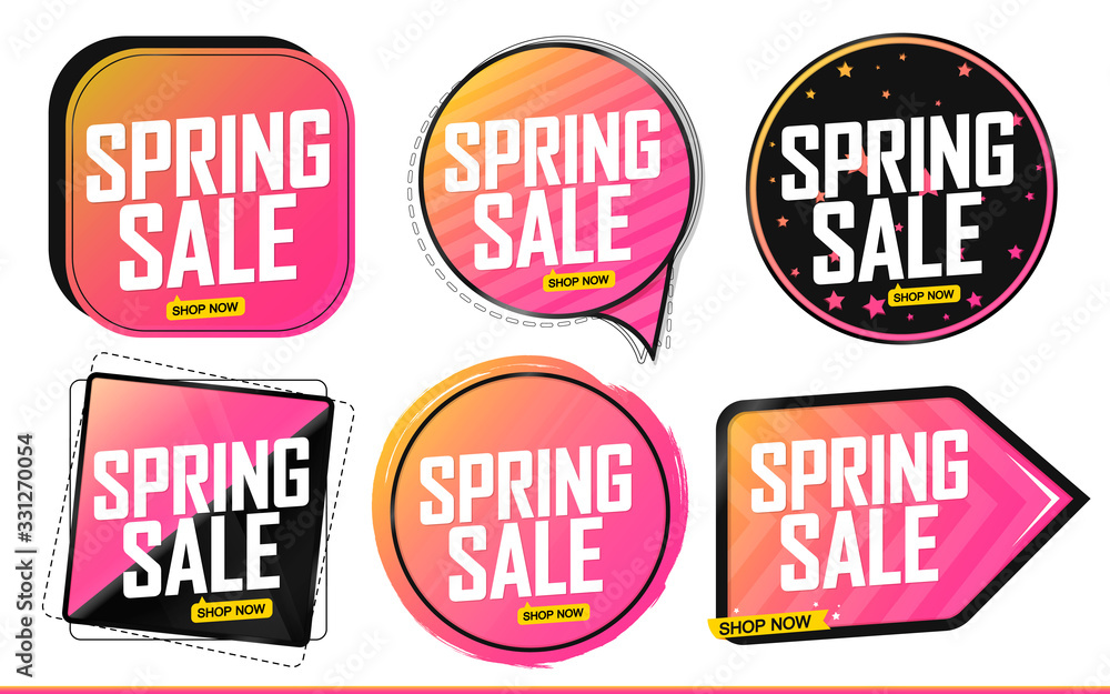 Set Spring Sale banners, discount tags design template, vector illustration