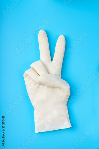 Wallpaper Mural White latex gloves,sanitizing gel and mask. Protection concept. Protection against pollution, virus, flu and coronavirus. Copy space Torontodigital.ca